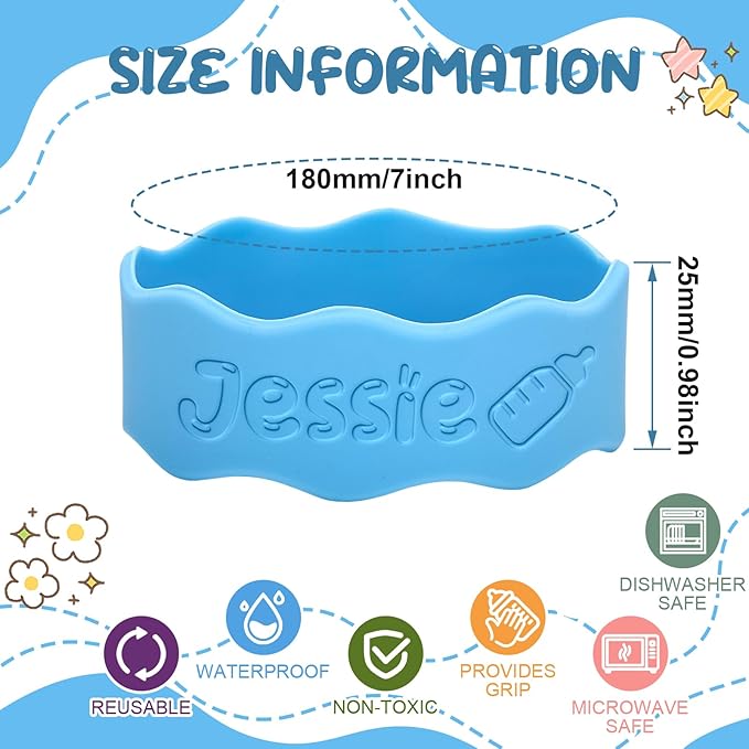 Personalized Baby Bottle Labels for Daycare Custom Engraved Silicone Bands with Name Logo Reusable Personalized Name Labels for Daycare Kindergarten School Summer Camps
