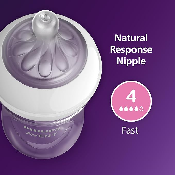 Philips Avent Natural Baby Bottles with Natural Response Nipples (Fast Flow, Flow 4), 11oz, 2-Pack, SCY906/02