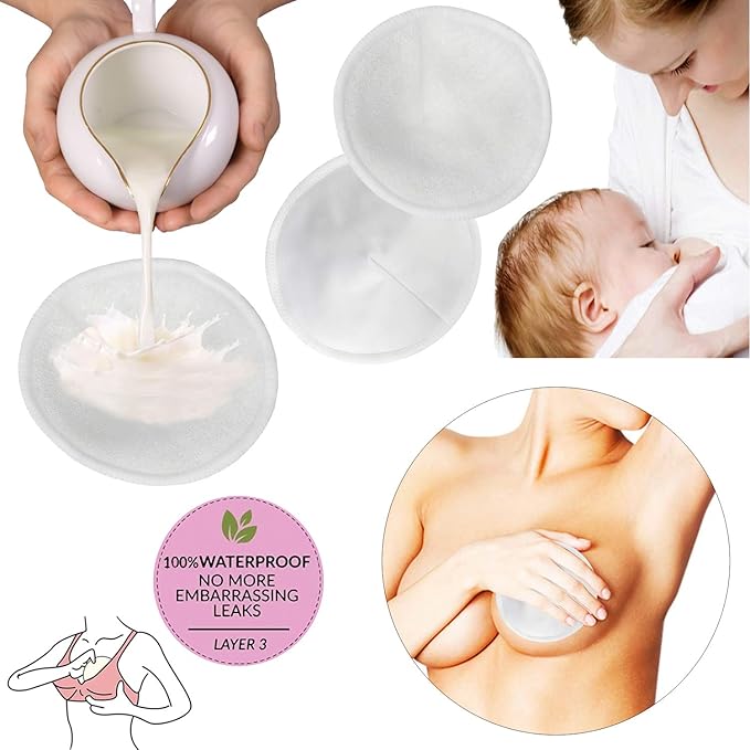 Pinowu Nursing Breast Pads with Laundry Bag (12pcs) - Contoured Breastfeeding Nipple Pad (Pastel Touch, 4.5 inch)