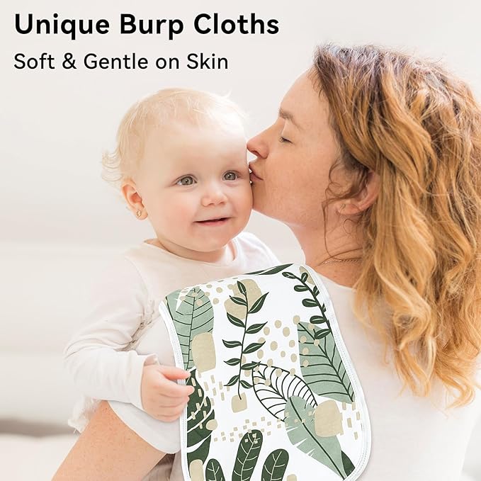 Yoofoss Baby Burp Cloths 100% Organic Cotton 5 Pack Burping Cloths for Babies Boys Girls Large 21''X10'' Extra Soft and Absorbent Leaf