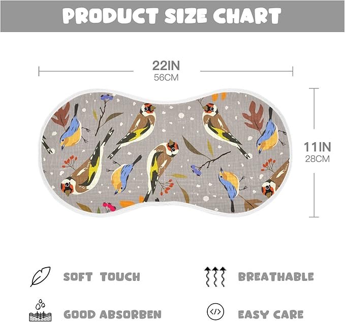 Autumn Bird Goldfinch Robin Berry Muslin Burp Cloths for Baby 1 Pack 100% Cotton Baby Washcloths Bibs for Boy Girl