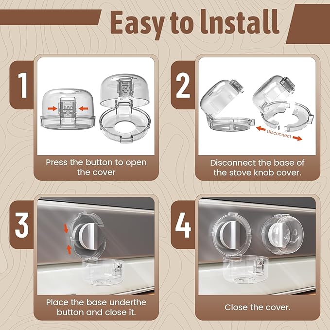 Stove Knob Safety Covers, (5+1Pack) Dual-Lucks Oven Knob Covers for Child Safety, Clear Vies, Universal Size (White)