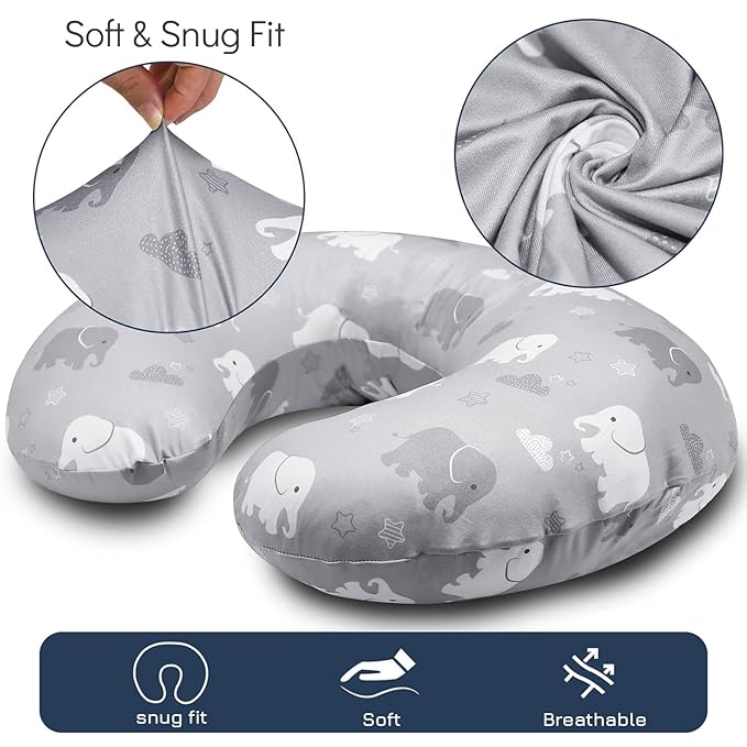 Nursing Pillow Cover, Elephant Breastfeeding Pillow Slipcover for Baby Boys & Girls, Animal Nursing Pillow Case for Newborn, Soft Fabric Fits Snug On Infant, Washable & Breathable (ONLY COVER)