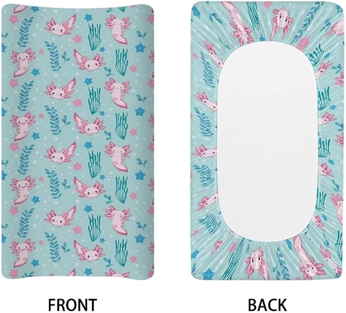 Kawaii Axolotl Changing Pad Cover, Diaper Changing Pad Covers for Baby, Fitted Boys Girls Changing Table Sheets for 32''×16'' Change Table Pad, Soft and Breathable