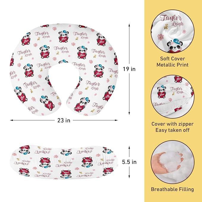 Dyoart Custom Baby Nursing Pillow Cover for Nursing, Panda Theme Removable Nursing Covers for Breastfeeding Pillows, Ultra Soft Comfortable Slipcover for Newborn Baby Boys and Girls