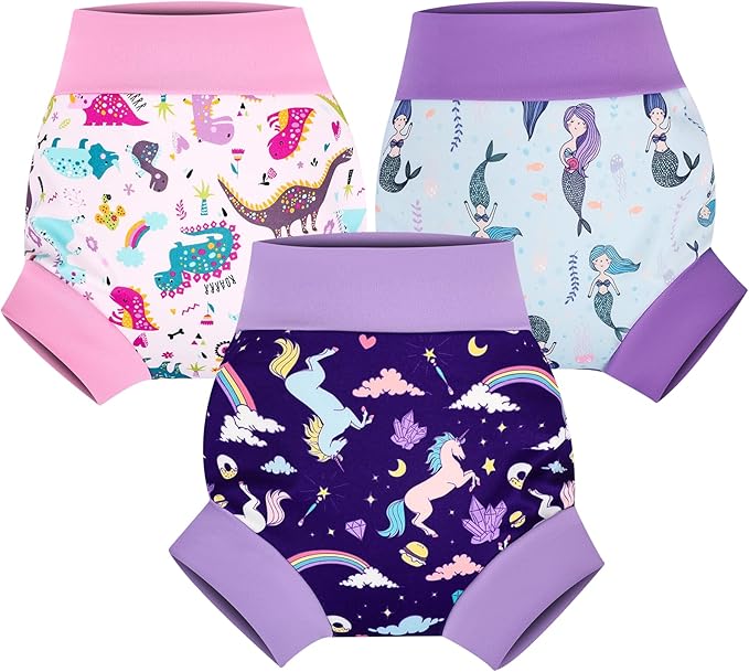 MooMoo Baby Swim Diapers 3 Pcs Waterproof Reusable Swimming Diapers for Baby Swim Lesson 2T-5T, Blue