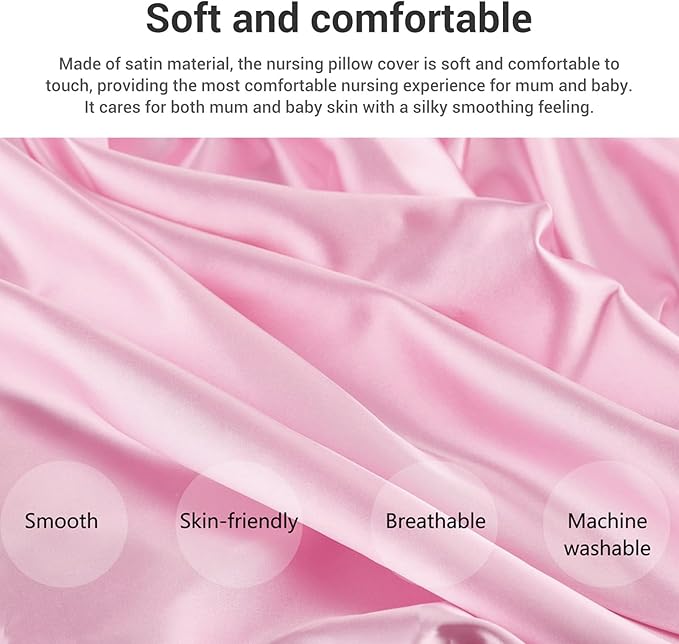 Satin Nursing Pillow Cover,Soft Washable Breathable,Protect for Baby Hair and Skin, Breastfeeding Pillow Slipcover for Feeding (Roseate)