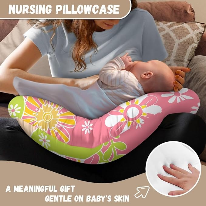 Baby Nursing Pillow Cover, Cartoon Daisy Breastfeeding Pillow Cover Boys Girls Nursing Pillow Case for Newborn, Soft Fabric Fits Snug On Infant