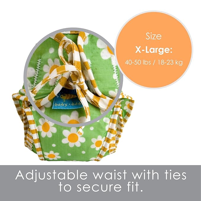 Kushies Swim Diaper X-Large 35-50 lbs/16-23 Kg, Green Daisy