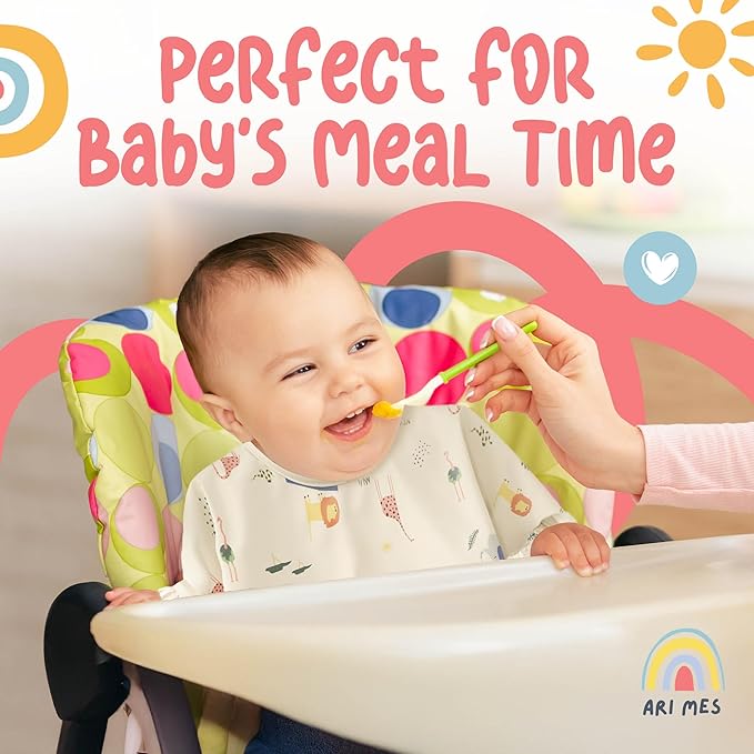 ARI MES Waterproof Long Sleeve Baby Bib for Eating-Blue, Small-Toddler Smock with Catch-All Pocket, BPA Free, Machine Washable, Wearable Feeding Bib for Boys & Girls 6-72 Months