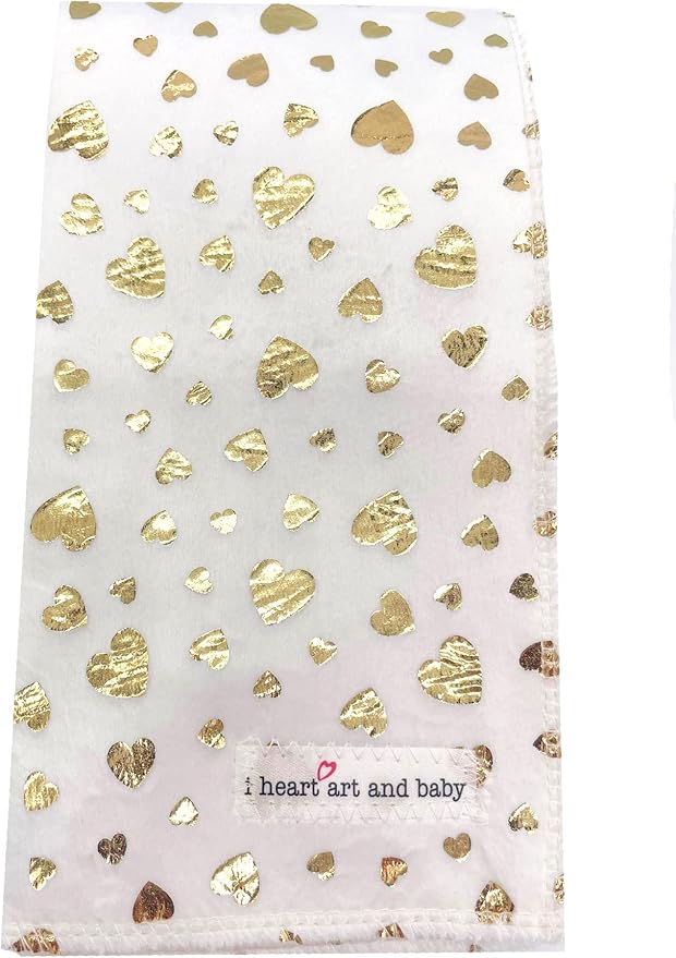 Infant Burping Cloth, Burp Cloths for Baby Boy or Girl, Soft and Absorbent - Cotton Reusable Spit Up Rags, XLarge, 1 Count (Gold Foil Hearts)