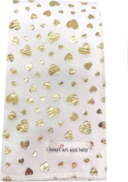 Infant Burping Cloth, Burp Cloths for Baby Boy or Girl, Soft and Absorbent - Cotton Reusable Spit Up Rags, XLarge, 1 Count (Gold Foil Hearts)
