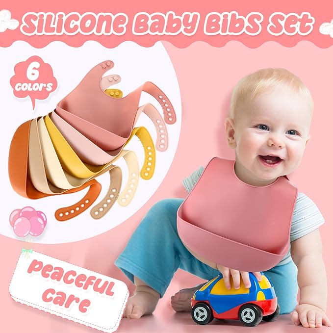Mepase Silicone Bibs for Babies Waterproof Silicone Bibs Soft Adjustable Baby Feeding Unisex Kid Eating Supplies