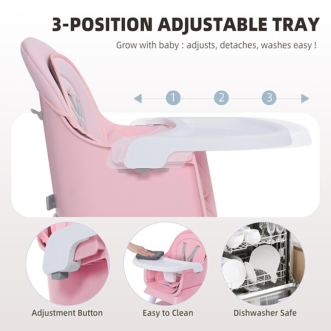 Baby High Chair, 8 in 1 Convertible Highchair, Booster Seat, Building Block/Activity Table, Stool, Feeding Chair with Dishwasher-Safe Tray, High Chairs for Babies and Toddlers (Pink)