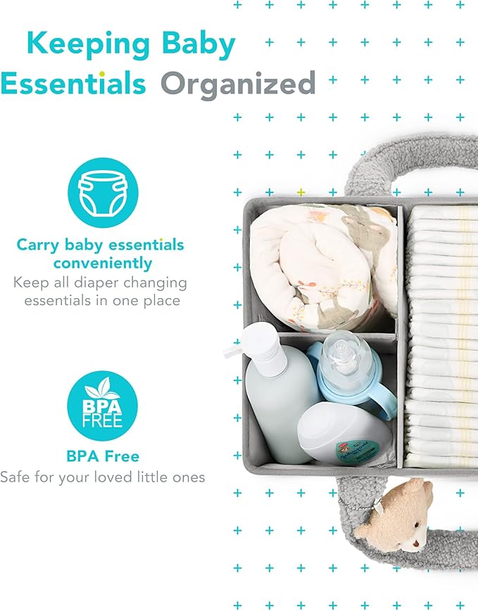 YOSING Diaper Caddy Organizer for Changing Table, Newborn Caddy for Car Travel, Nursery Storage and Car Organizer for Diapers and Baby Wipes, Gray+ White