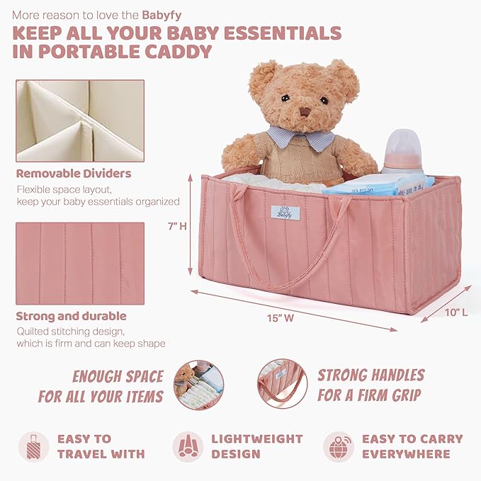 Diaper Caddy Organizer, Stylish Nursery Storage Basket for Newborn Essentials. Perfect Baby Shower Set, Fitting Seamlessly into Diaper Stations and must-have for parenting journey (Blush Pink)