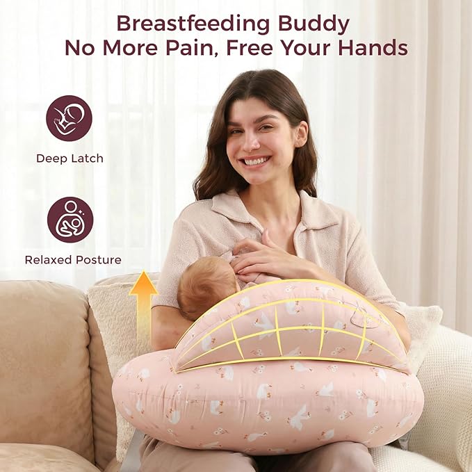 Momcozy Original Nursing Pillow for Breastfeeding-Innovative Safety Guard- Wider Feeding Pillows for More Support for Mom & Baby- Easier Nursing & Hand Free- Fit for All, Removable Cotton Cover