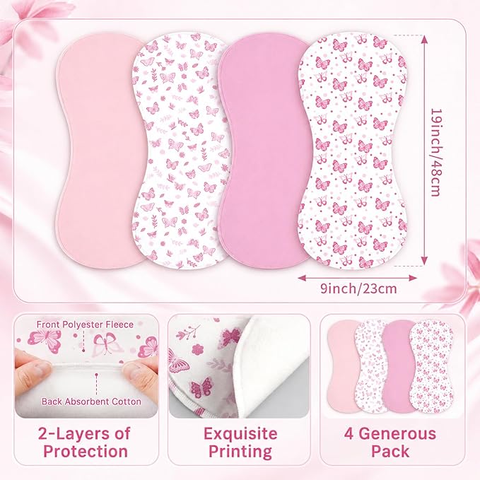 Boao 4 Pcs Mallard Duck Baby Burp Cloths Duck Hunting Soft Plush Newborn Spit up Rags Mallard Burp Cotton Cloths Rag for Boy Girl Newborn Infant Gifts Nursery Decor 18.9 x 9.06 Inch (Butterfly,Pink)