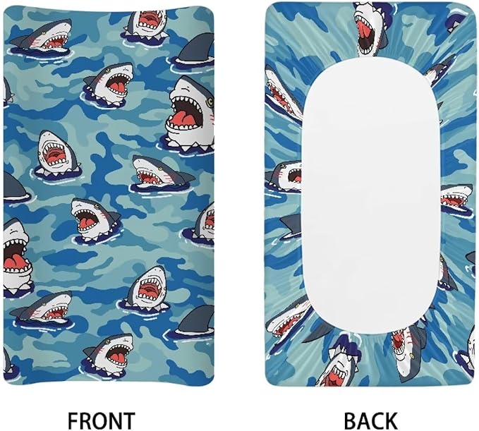 Blue Shark Changing Pad Covers for Baby Girls Boys Change Table Covers Diaper Changing Mat Sheets Cover Breathable