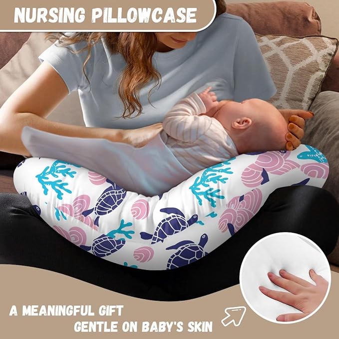 Nursing Pillow Cover for Newborn Infant, Turtle Starfish Print Soft Breathable Baby Nursing Pillow Cover Lightweight Stretch Breastfeeding Pillow Slipcover Cover