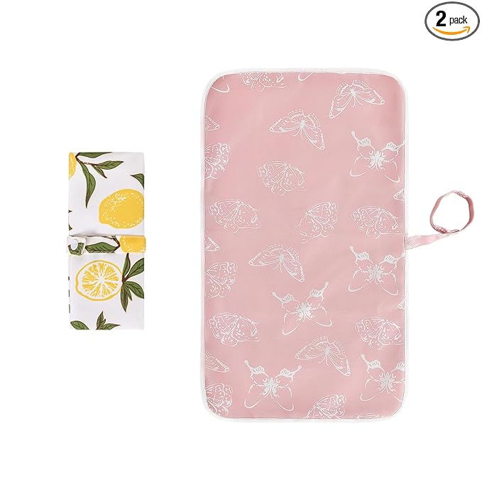 Foldable Baby Changing Mat 2 Pack, Diaper Changing Pad Waterproof Travel Diaper Mat Infant Urinal Pad Baby Changing Kit for Home Travel Outside. (Pink+Yellow)