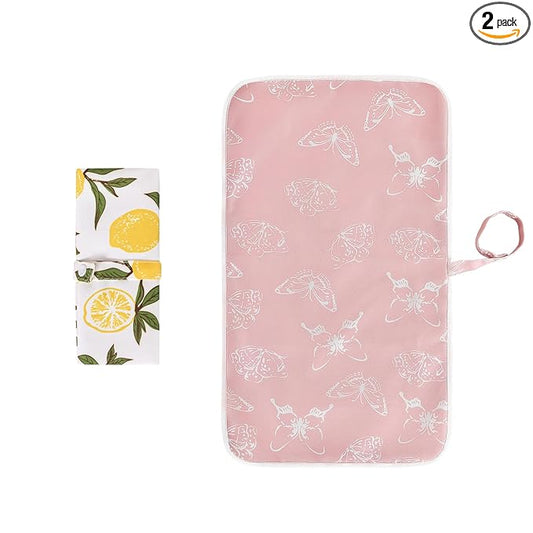 Foldable Baby Changing Mat 2 Pack, Diaper Changing Pad Waterproof Travel Diaper Mat Infant Urinal Pad Baby Changing Kit for Home Travel Outside. (Pink+Yellow)