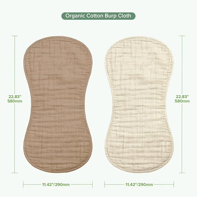 haakaa Muslin Burp Cloths for Baby, 100% Organic Cotton, Large 22.8''x11.4'', 2pcs