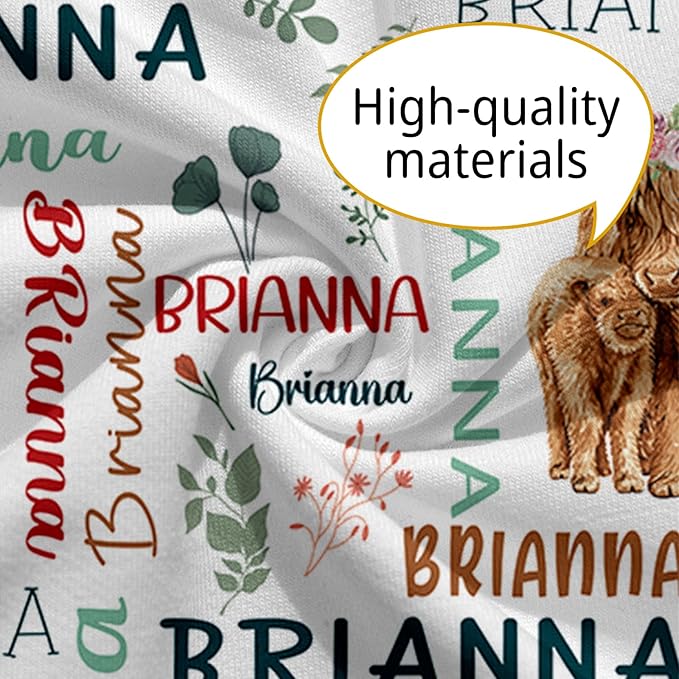 Baby Nursing Pillow Cover - Personalized Name Breastfeeding Pillow Cover with Highland Cow Pattern, Stretchy Removable U-Shaped for New Moms, Soft Breathable Slipcover for Infant Boys Girls