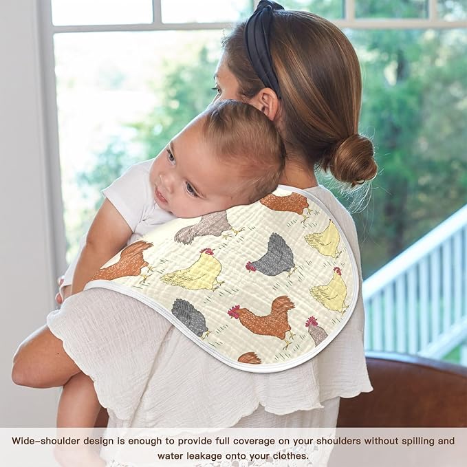 Rooster and Hens Muslin Burp Cloths for Baby 2 Pack Soft 100% Cotton Baby Washcloths Bibs for Boy Girl