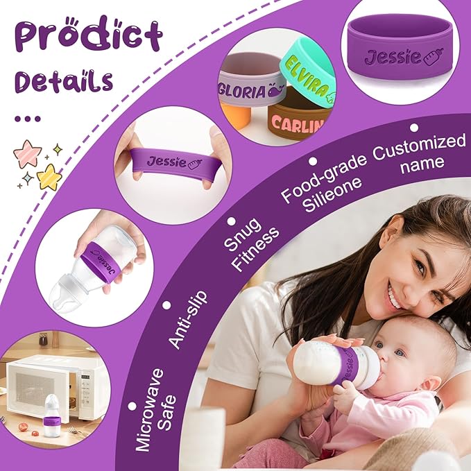 Personalized Baby Bottle Labels for Daycare Custom Engraved Silicone Bands with Name Logo Reusable Personalized Name Labels for Daycare Kindergarten School Summer Camps