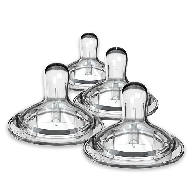 Nanobebe Nipples Baby Bottle Nipples, Silicone Nipple, Triple Vented, Ready to Use, 4 Pack, Slow Flow