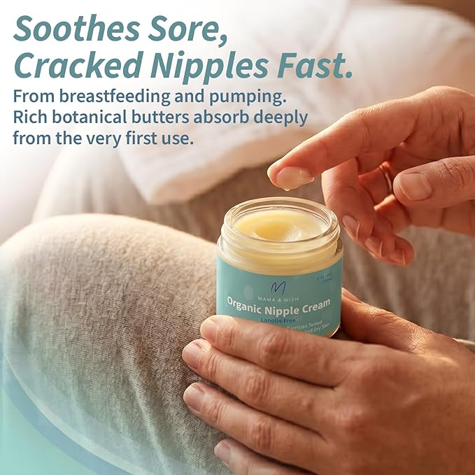 Mama & Wish® Organic Nipple Cream Safe for Breastfeeding - Breastfeeding Nipple Balm | Lanolin-free, Breastfeeding Essentials Safe for Nursing (1oz | 1 Pack Unscented)