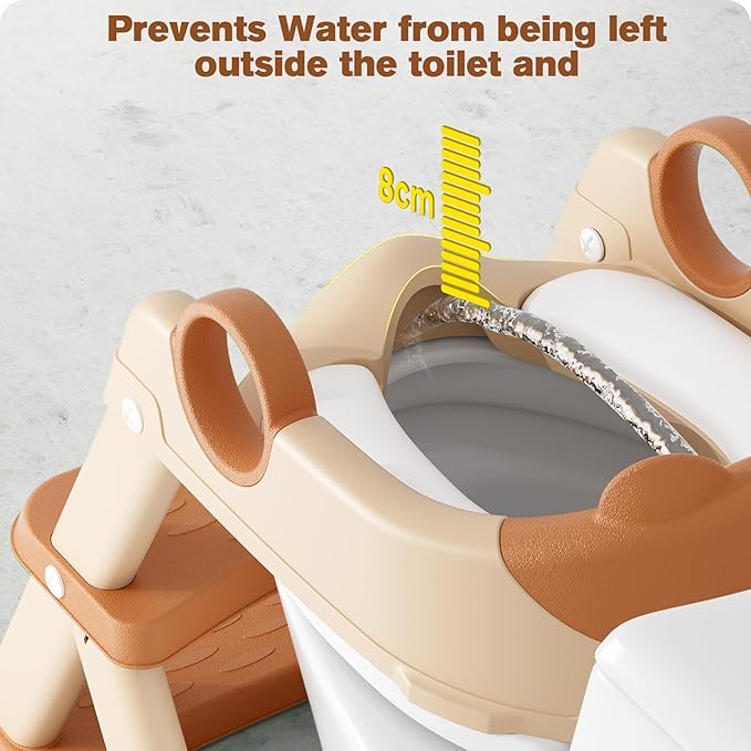 Potty Training Seat, Upgrade Toddler Toilet Seat for Kids Boys Girls, 2 in 1 Potty Training Toilet, Splash Guard Anti-Slip Pad Step Stool(Brown)