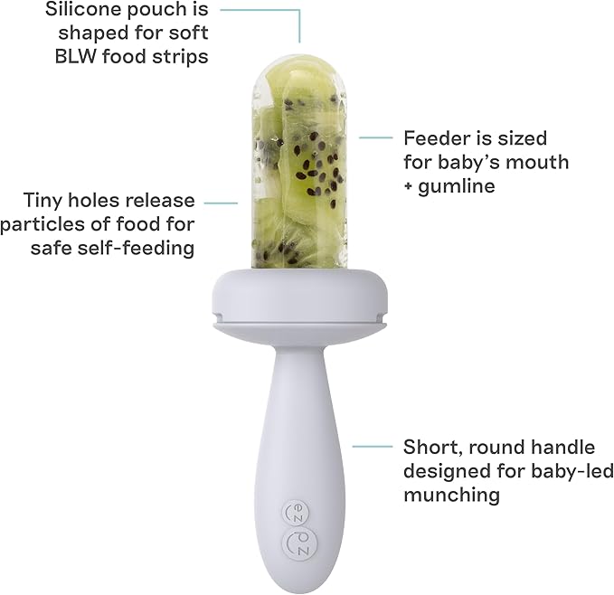 ezpz Baby-Led Gumline Feeder (Pewter) - Silicone Fruit Feeder for Infants 4 Months + - Baby Feeding Essentials - BLW Tools - Works Best with Compatible Ice Tray (Sold Separately)