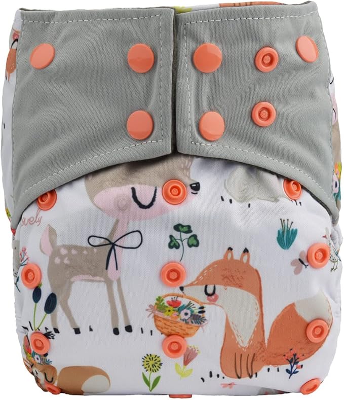 3 AIll in One Cloth Diapers Nappies for Night AIO Sewn in Insert Reusable Washable (Scale Floral)