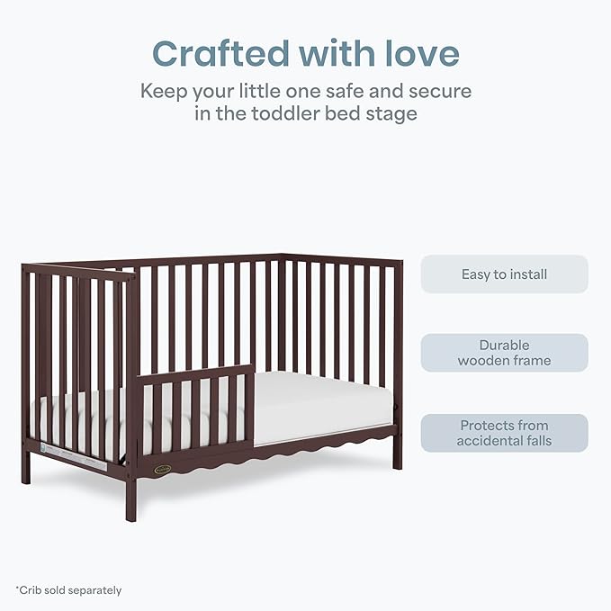 Dream On Me Toddler Guard Rail for Convertible Crib, Solid Wood Bed Rail for Toddler Bed Conversion, Chocolate Chip