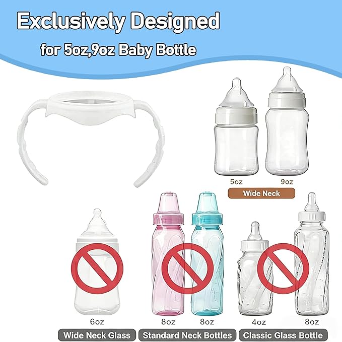 6Pack Baby Bottle Handles for Evenflo Wide Neck 5oz/6oz/9oz Baby Bottle, Ergonomic Non Slip Grip Easy Changing (Only Fit Evenflo Wide Neck Bottle)