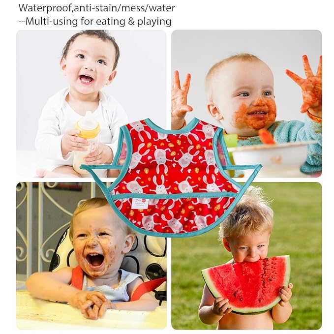 Joyo roy Mess Proof Baby Bibs for Eating Waterproof Toddler Bibs for Baby Girl 3-10 Months Soft Machine Washable Sleeveless Infant Smock Bib Travel Reusable Apron for Feeding Bib with Food Catcher