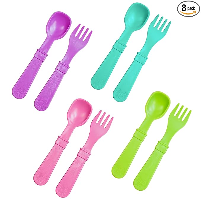 Re-Play Toddler Forks and Spoons Set - 4x4 Utensils Set for Kids - Dishwasher and Microwave Safe - Made in USA - Set of 8-5.8" x 1.2" x 0.2" - Mermaid