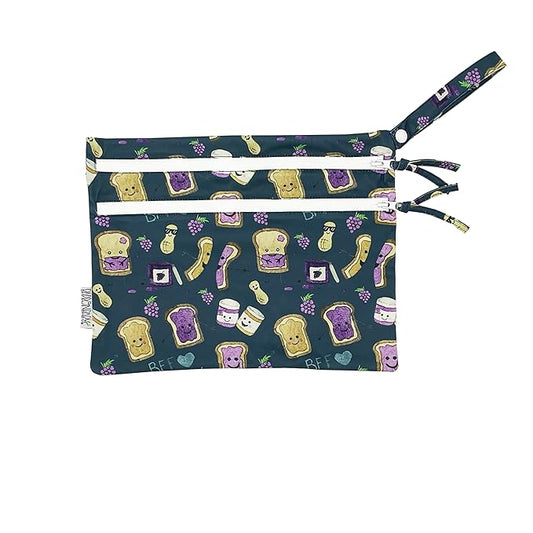 BapronBaby PBJ Pals Wet Dry Bag - Waterproof Two Zipper Pockets - Reusable for Mealtime, Diapers, Stroller, Snacks, Swimsuits - Machine Washable - 11" x 9"