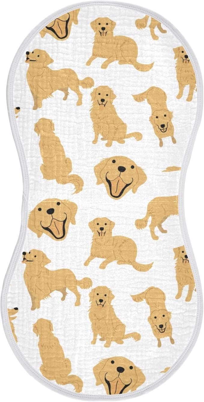 Golden Retriever Dog Muslin Burp Cloths for Baby 1 Pack Soft 100% Cotton Baby Washcloths Bibs for Boy Girl
