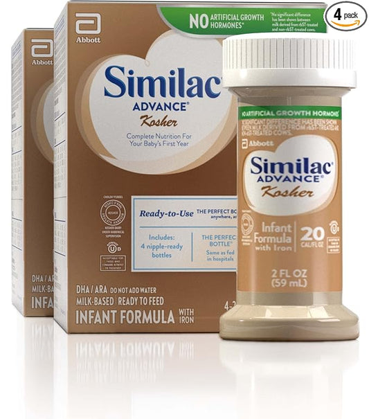 Similac Advance Kosher Infant Formula, Ready-to-Feed Baby Formula, 4-fl-oz Bottle, Pack of 8