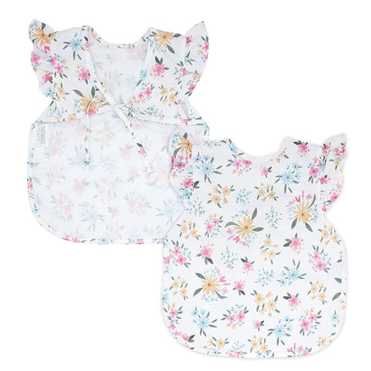 BapronBaby Flutter Pastel Floral Bapron - No Neck Tie Safer Bib for Baby & Toddler - Soft Waterproof Stain Resistant - Machine Washable - Sz Preschool 3-5yrs