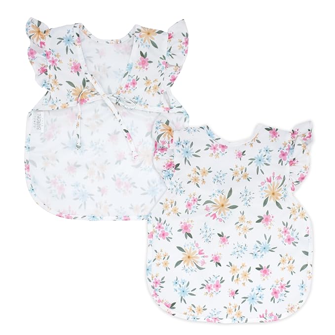 BapronBaby Flutter Pastel Floral Bapron - No Neck Tie Safer Bib for Baby & Toddler - Soft Waterproof Stain Resistant - Machine Washable - Sz Baby/Toddler 6m-3T