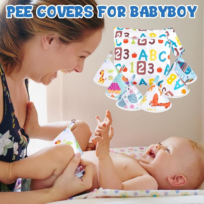 12 Pcs Flannel Pee Covers for Baby Boys with Storage Bag & Laundry Bag, Reusable Peepeeteepe Baby Boy, Strong Absorbent Pee Shield Pee Tent for Diaper Changes for New Parents Gift(B)