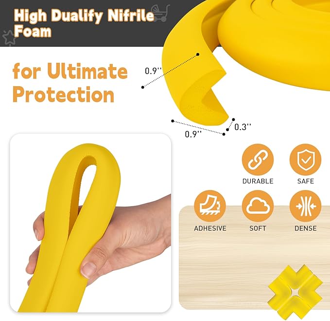 Thick Corner Edge Protector for Baby Proofing, 6.56Ft Furniture Edge Bumper with 10 L-Shaped & Soft Foam Corner Guards,Adhesive Baby proofing Bumper for Table, Small Toddler Bed (Yellow)