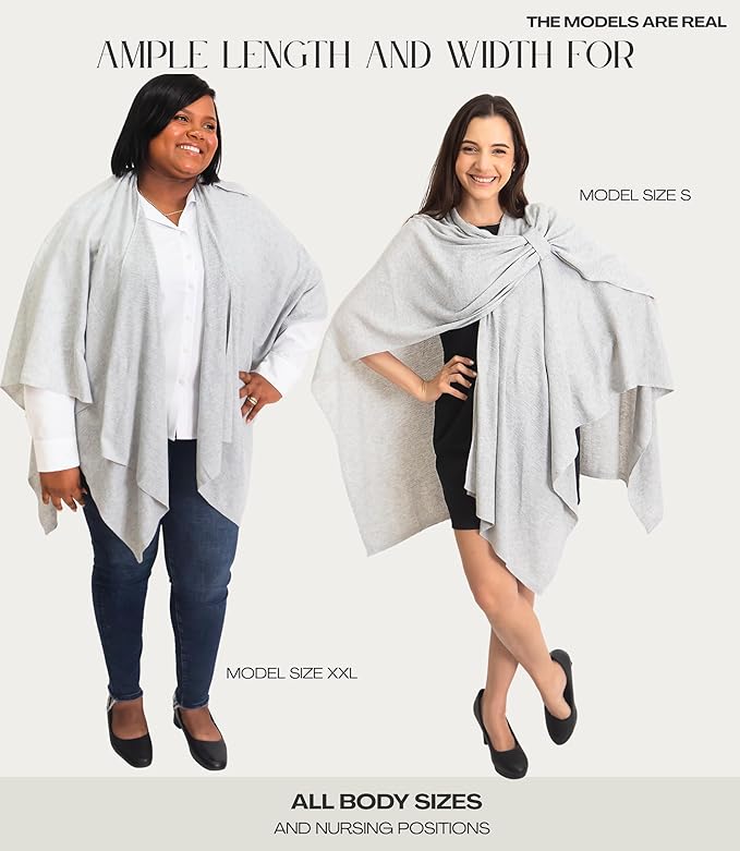 Set Premium Breast Feeding Covers for Women of All Body Types: Ultra Soft Stylish and Breathable Nursing Cover up for Breastfeeding + 4 Reusable Breast Pads for Nursing Comfort (Moonstone Gray)