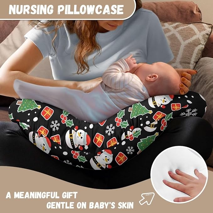 Cartoon Santa Claus and Tree Nursing Pillow Cover Slipcover for Breastfeeding Pillows, Soft and Stretchy Safely Breastfeeding Pillow Cover Baby Essentials Christmas Decor