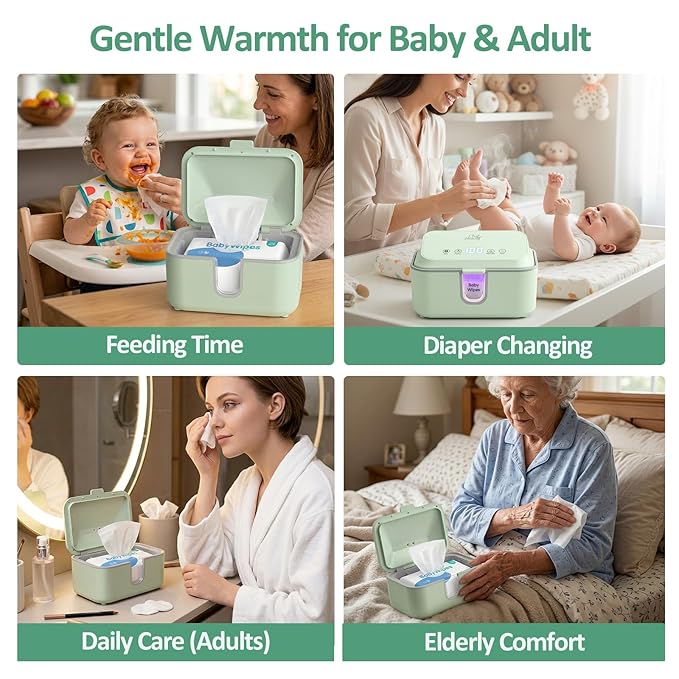 Chefhandy Baby Wipe Warmer, Wipe Warmer and Baby Wet Wipes Dispenser with UV Light Sanitizer,Baby Wipes Warmer for Babies,3 Heat Modes,Night Light,Heating Silence,Large Capacity Wipes Warmer (Green)