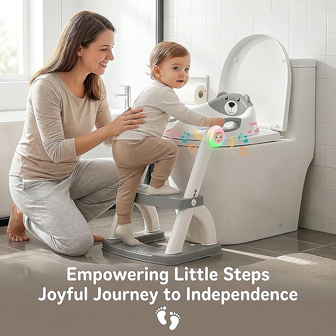 Potty Training Seat, SKYROKU Upgrade Toddler Toilet Seat for Kids Boys Girls, 2in1 Potty Training Toilet, New Sector-Shape Stabilized Base 8898Music-Grey